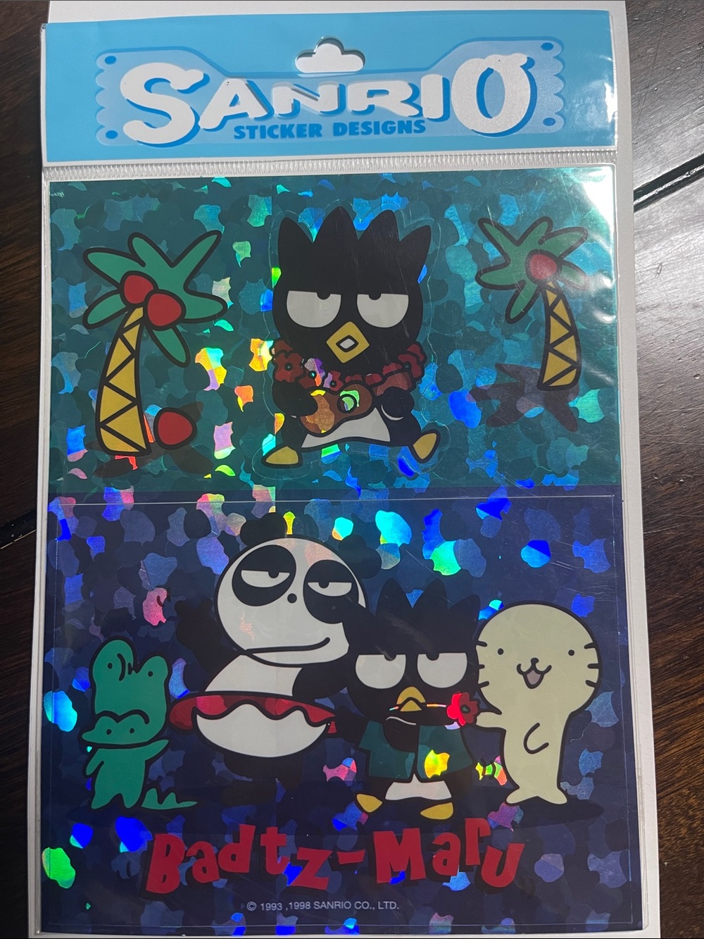 vintage Sanrio Badtz-Maru sticker sheet featuring a colorful, tropical theme 98